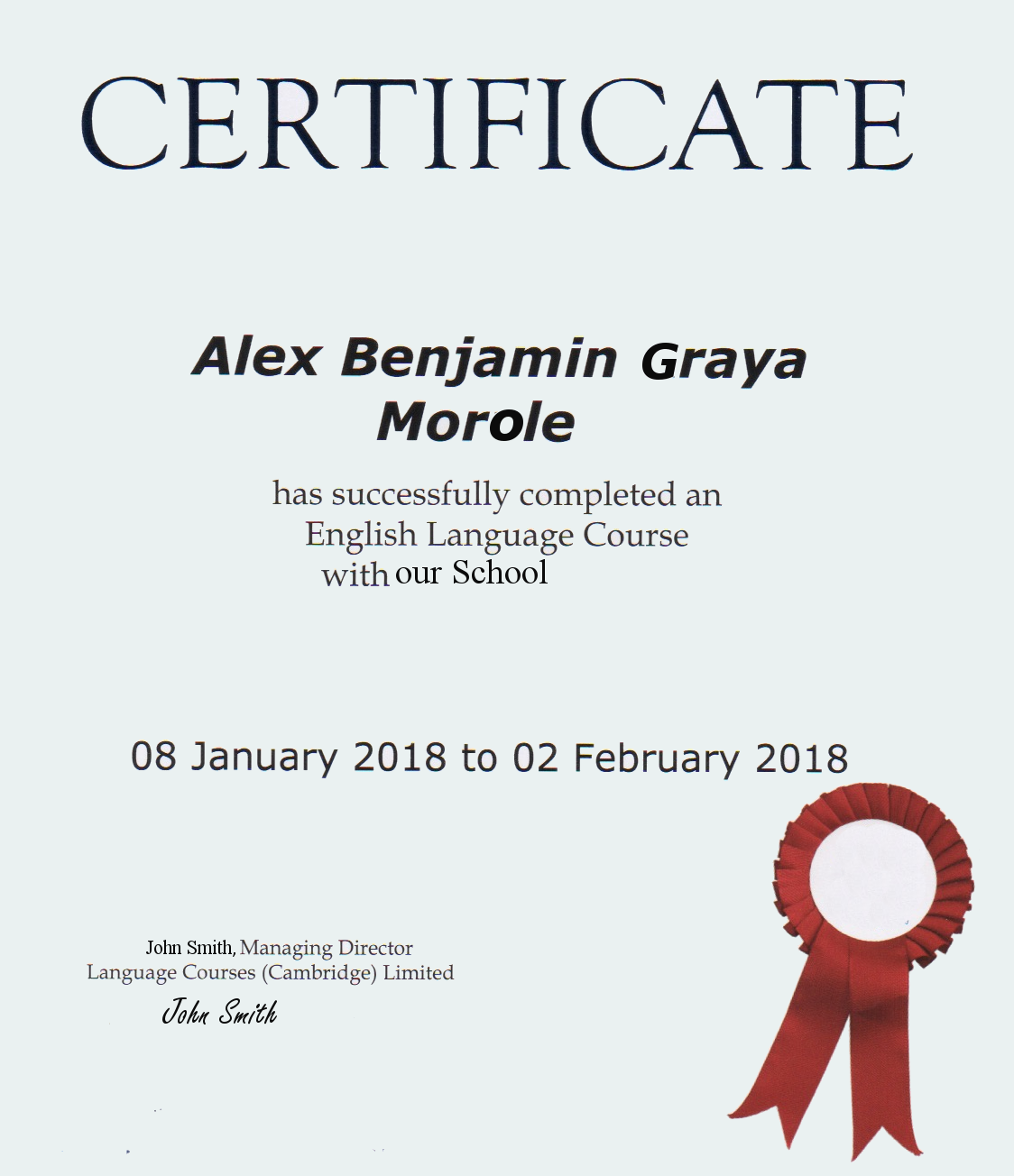 language course certificate